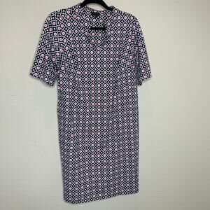 Talbots Plus Athleisure Dress Sz X Blue Pink White Geometric